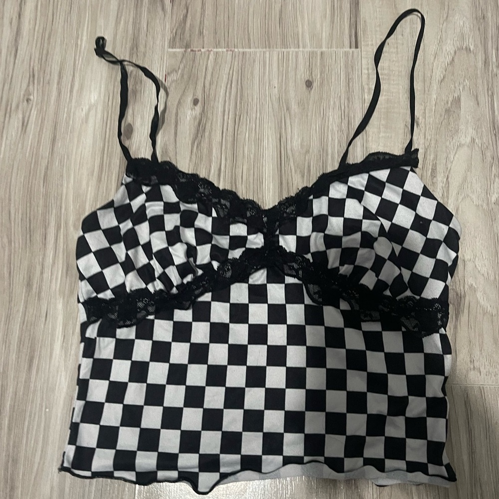 Checked Emo stylish cropped tang top